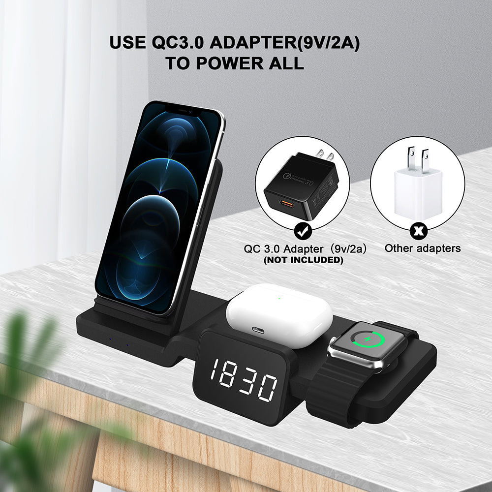 15W Wireless Charger for iPhone 12 11 Pro Max iWatch Airpods, Fast Charging Dock Station with Time Display 15W Wireless Charger for iPhone 12 11 Pro Max iWatch Airpods, Fast Charging Dock Station with Time Display